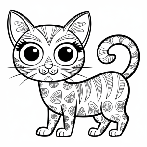 Gato de olhos grandes com padrões, desenho para colorir