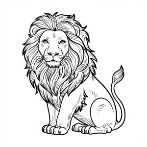 Leão sentado de juba farta, desenho para colorir