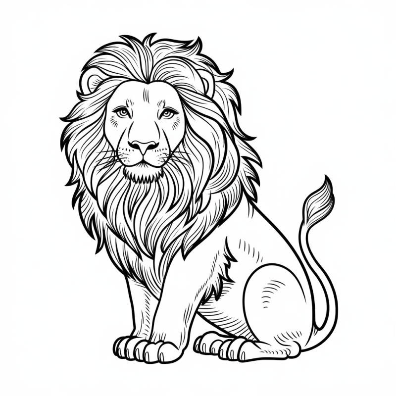Leão sentado de juba farta, desenho para colorir