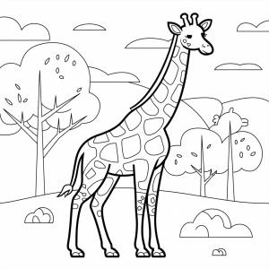 Girafa entre as árvores, desenho para colorir