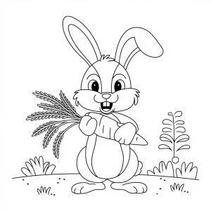 Coelho com uma cenoura, desenho para colorir