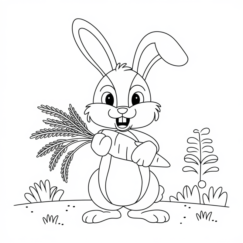 Coelho com uma cenoura, desenho para colorir