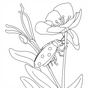 Joaninha a subir uma flor, desenho para colorir