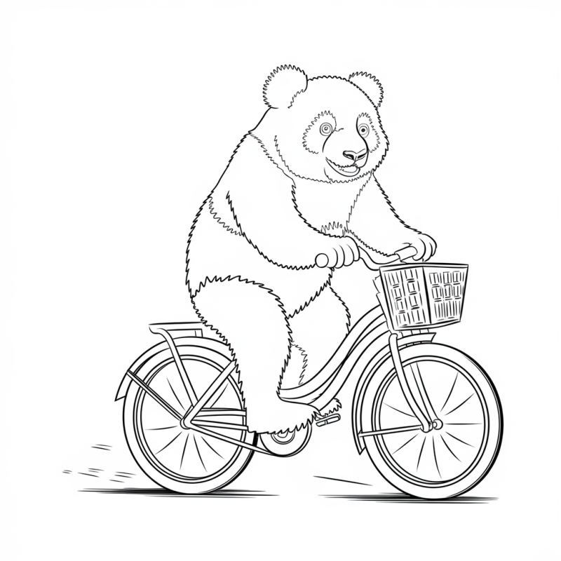 Panda de bicicleta, desenho para colorir