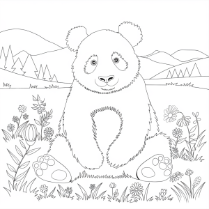 Panda grande no campo, desenho para colorir