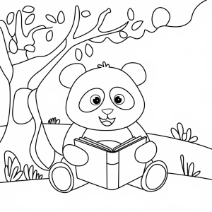 Panda a ler um livro, desenho para colorir