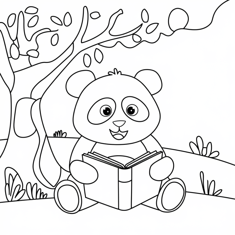 Panda a ler um livro, desenho para colorir