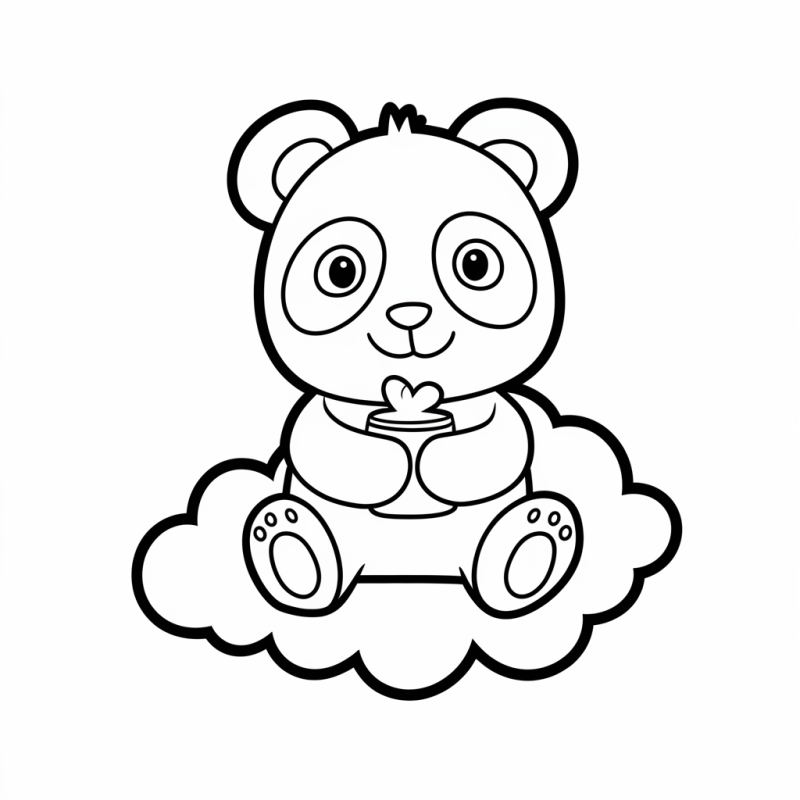 Panda sentado numa nuvem, desenho para colorir