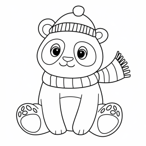 Panda de gorro e cachecol, desenho para colorir