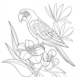 Papagaio entre lírios, desenho para colorir