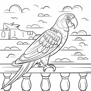 Papagaio numa varanda, desenho para colorir