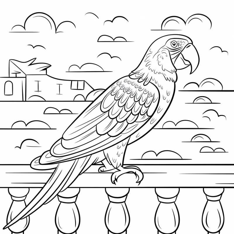 Papagaio numa varanda, desenho para colorir