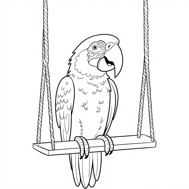 Papagaio num baloiço, desenho para colorir