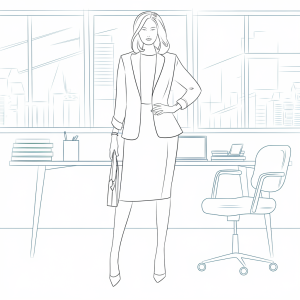 Mulher de fato no escritório, desenho para colorir