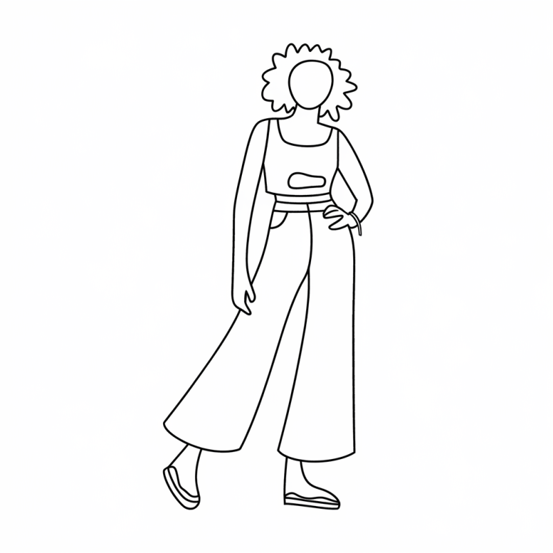 Figura de top e calças largas, desenho para colorir