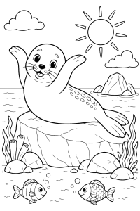 Foca a acenar numa rocha, desenho para colorir