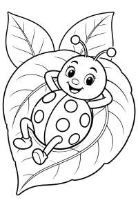 Joaninha a descansar numa folha, desenho para colorir
