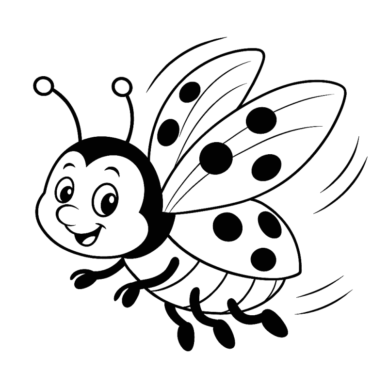 Joaninha a voar de asas abertas, desenho para colorir