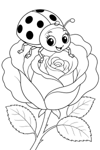 Joaninha numa rosa, desenho para colorir
