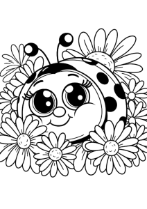 Joaninha escondida entre margaridas, desenho para colorir