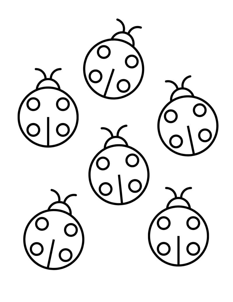 Seis joaninhas para pintar, desenho para colorir