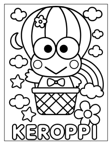 Desenho para colorir de Keroppi num balão de ar quente