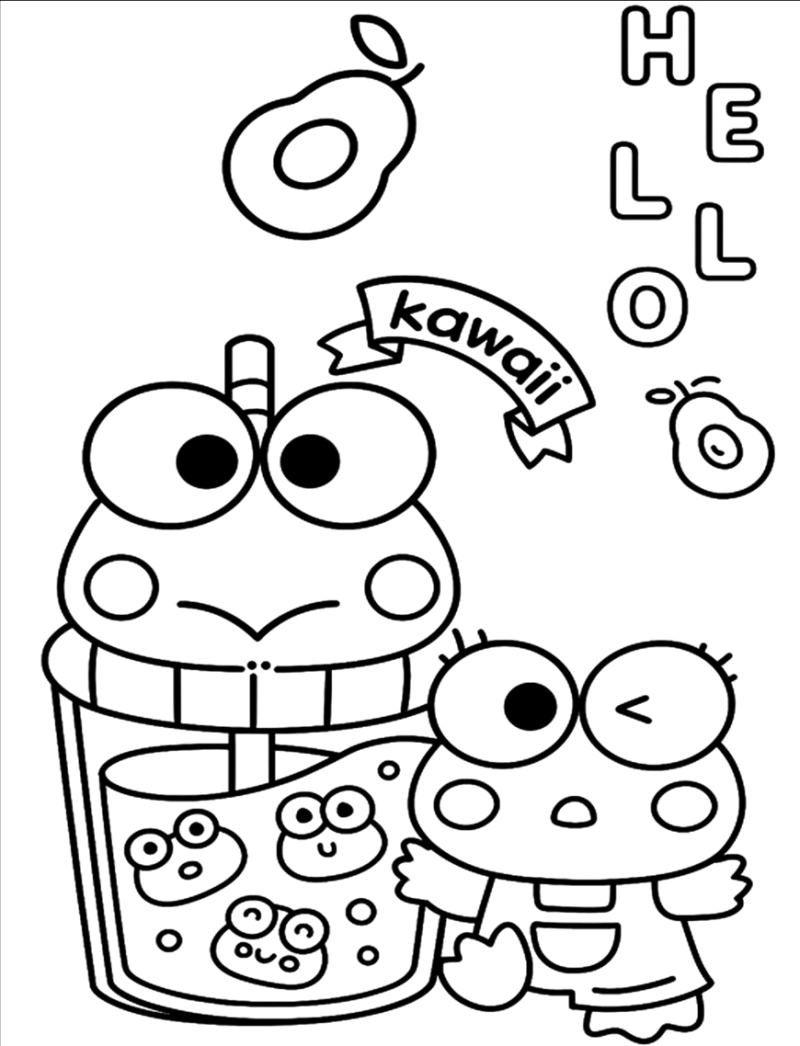 Desenho para colorir de Keroppi num copo de batido kawaii