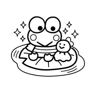 Desenho para colorir de Keroppi numa folha de nenúfar com um amigo