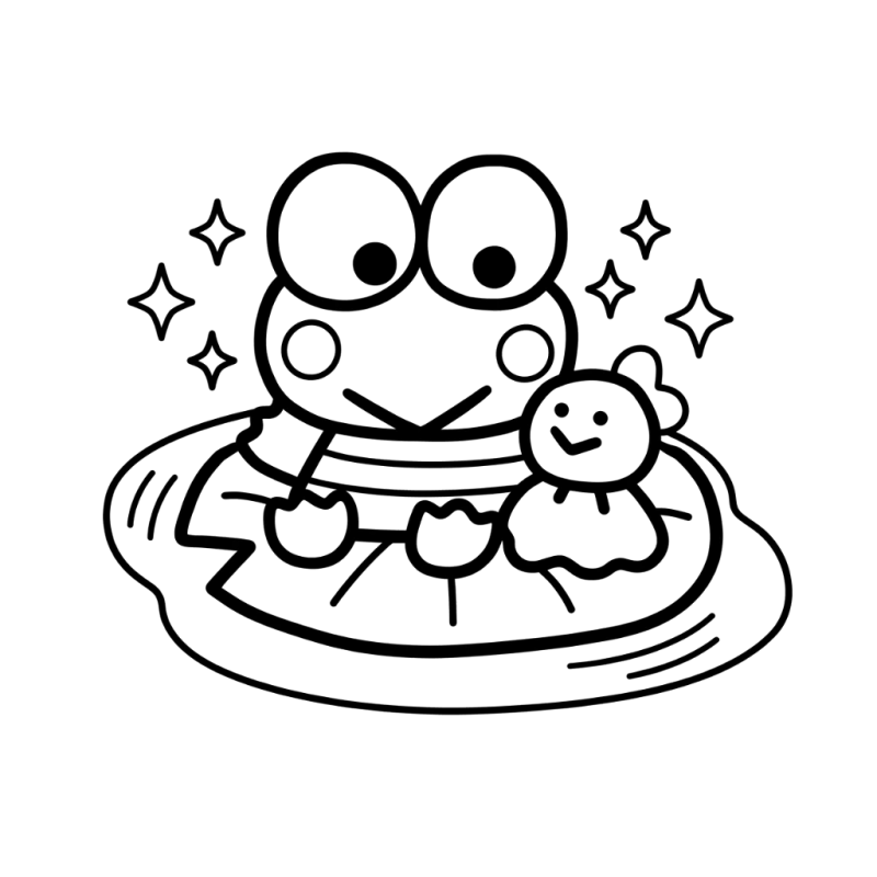 Desenho para colorir de Keroppi numa folha de nenúfar com um amigo