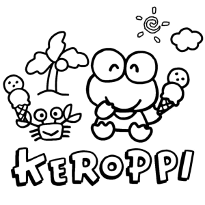 Desenho para colorir de Keroppi na praia com gelados