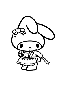 Desenho para colorir de My Melody de avental com uma colher