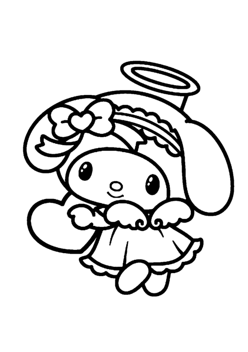 Desenho para colorir de My Melody de anjo com auréola