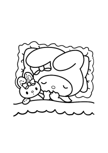 Desenho para colorir de My Melody a dormir com o coelhinho de peluche