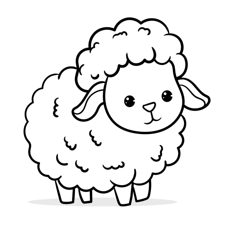 Ovelha fofa de pé, desenho para colorir