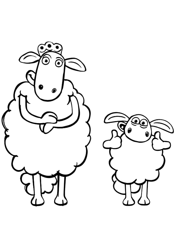 Ovelha grande e ovelha pequena divertidas, desenho para colorir