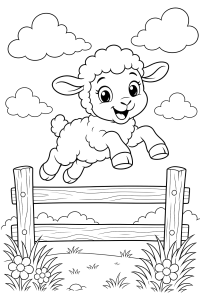 Cordeiro a saltar uma cerca, desenho para colorir