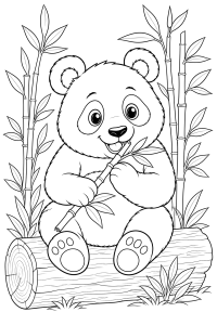 Panda sentado num tronco, desenho para colorir