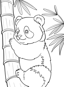 Panda agarrado a um bambu, desenho para colorir