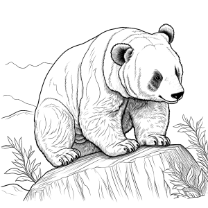Panda realista sentado numa rocha, desenho para colorir