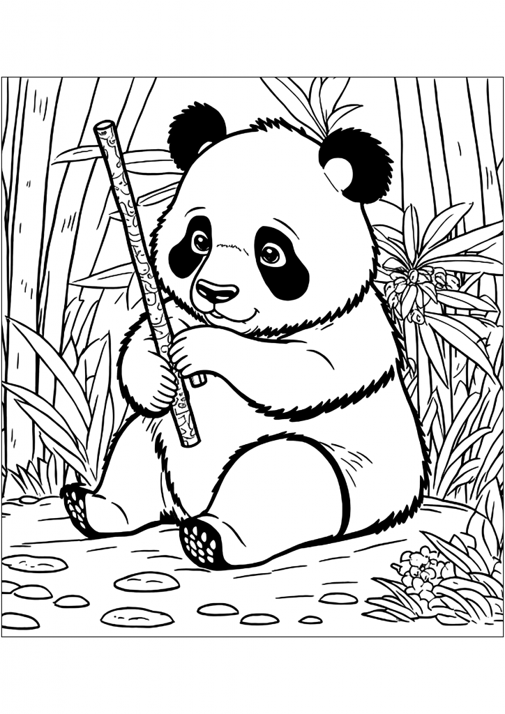 Panda a comer bambu, desenho para colorir