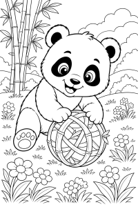 Panda com uma bola de bambu, desenho para colorir