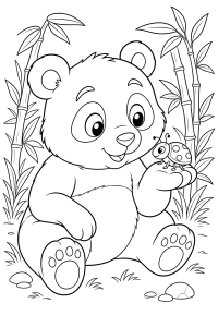 Panda com uma joaninha, desenho para colorir