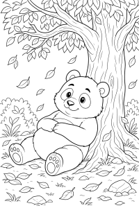 Panda a descansar debaixo de uma árvore, desenho para colorir