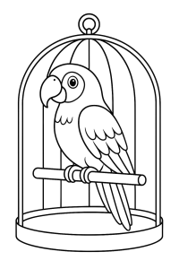 Papagaio numa gaiola, desenho para colorir