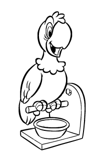 Papagaio divertido no poleiro, desenho para colorir