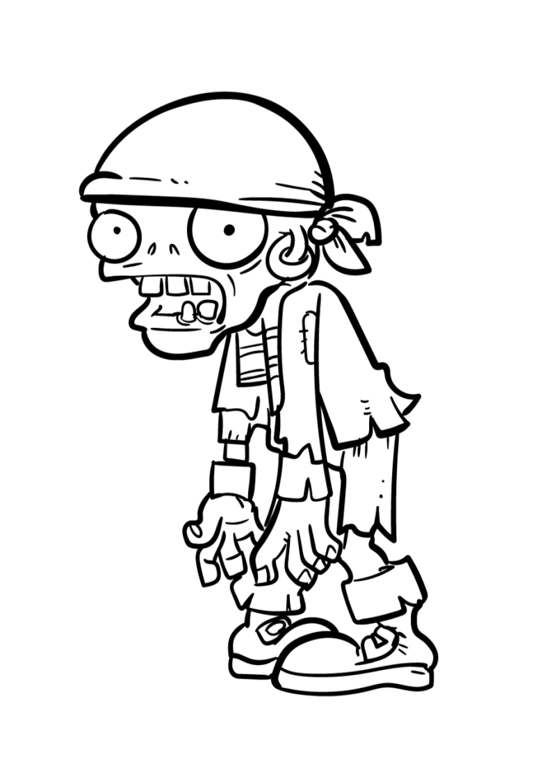 Desenho para colorir de um zombie de lenço na cabeça