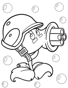 Desenho para colorir de uma ervilha metralhadora de capacete