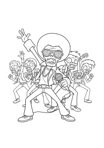 Desenho para colorir de zombies a dançar música disco