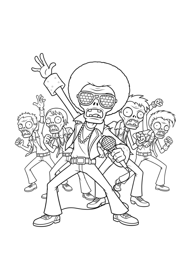 Desenho para colorir de zombies a dançar música disco