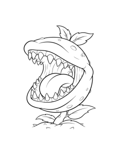 Desenho para colorir de uma planta carnívora de boca aberta
